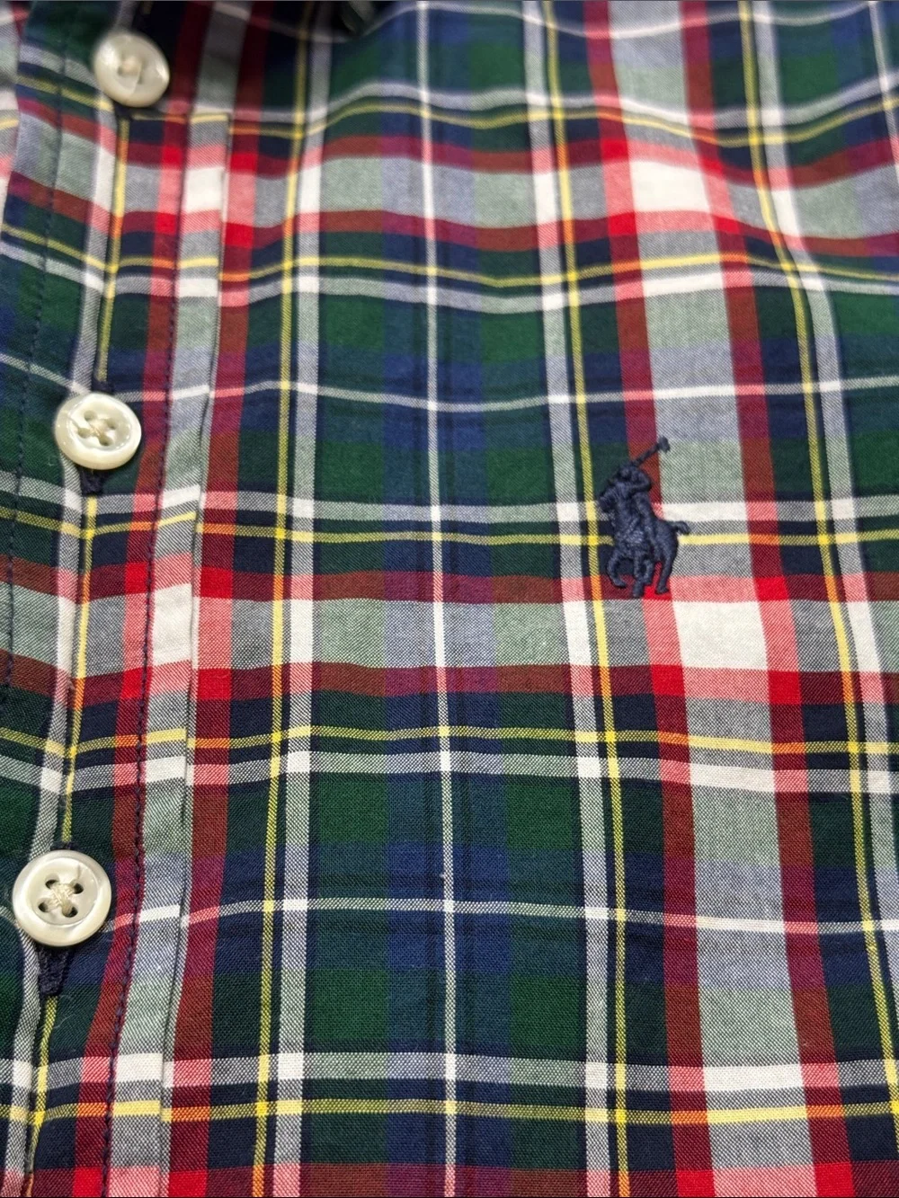 Ralph Lauren Plaid Button-Down Shirt in Green, Red, Navy & White